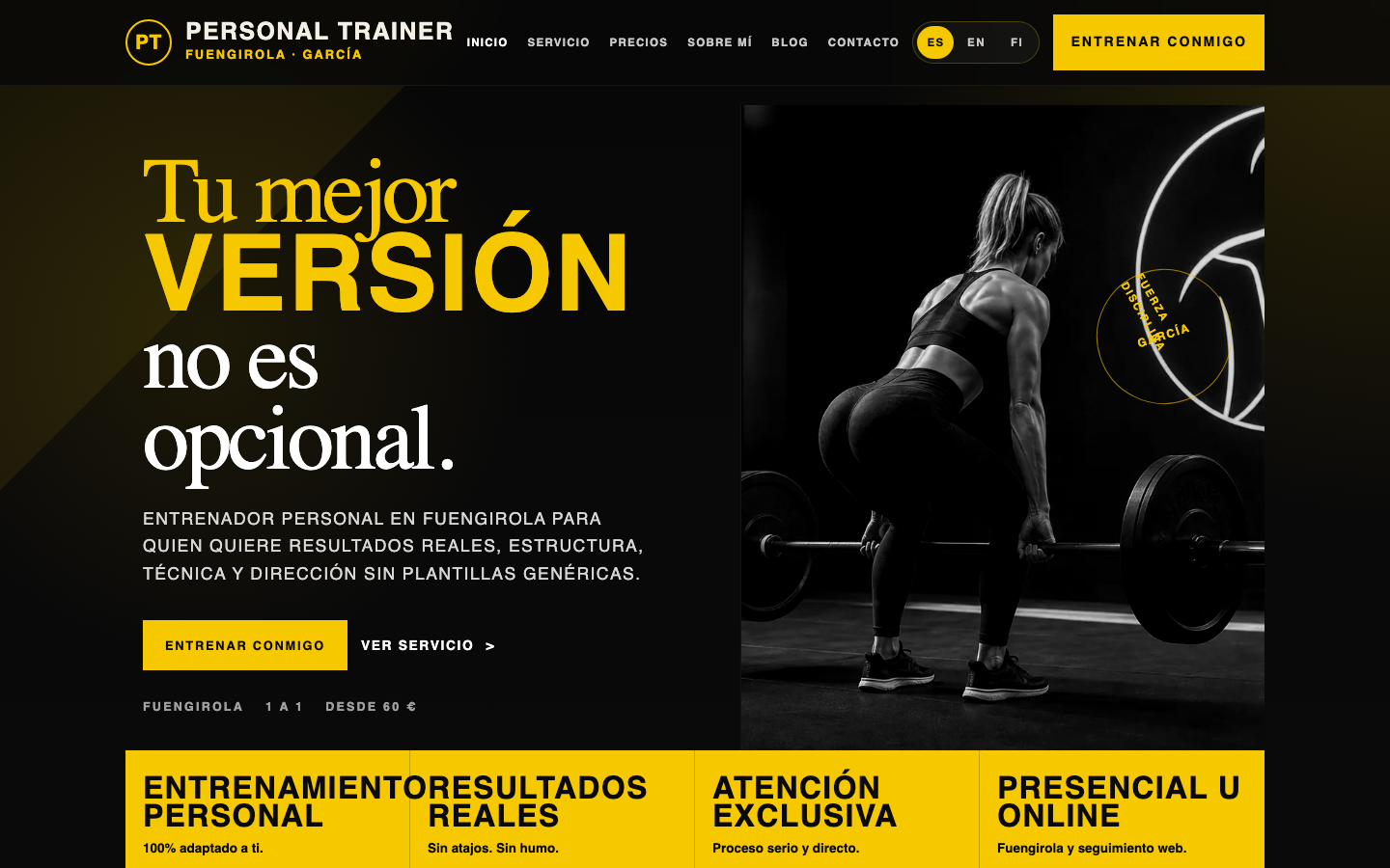 Pantallazo real de la web Personal Trainer Fuengirola
