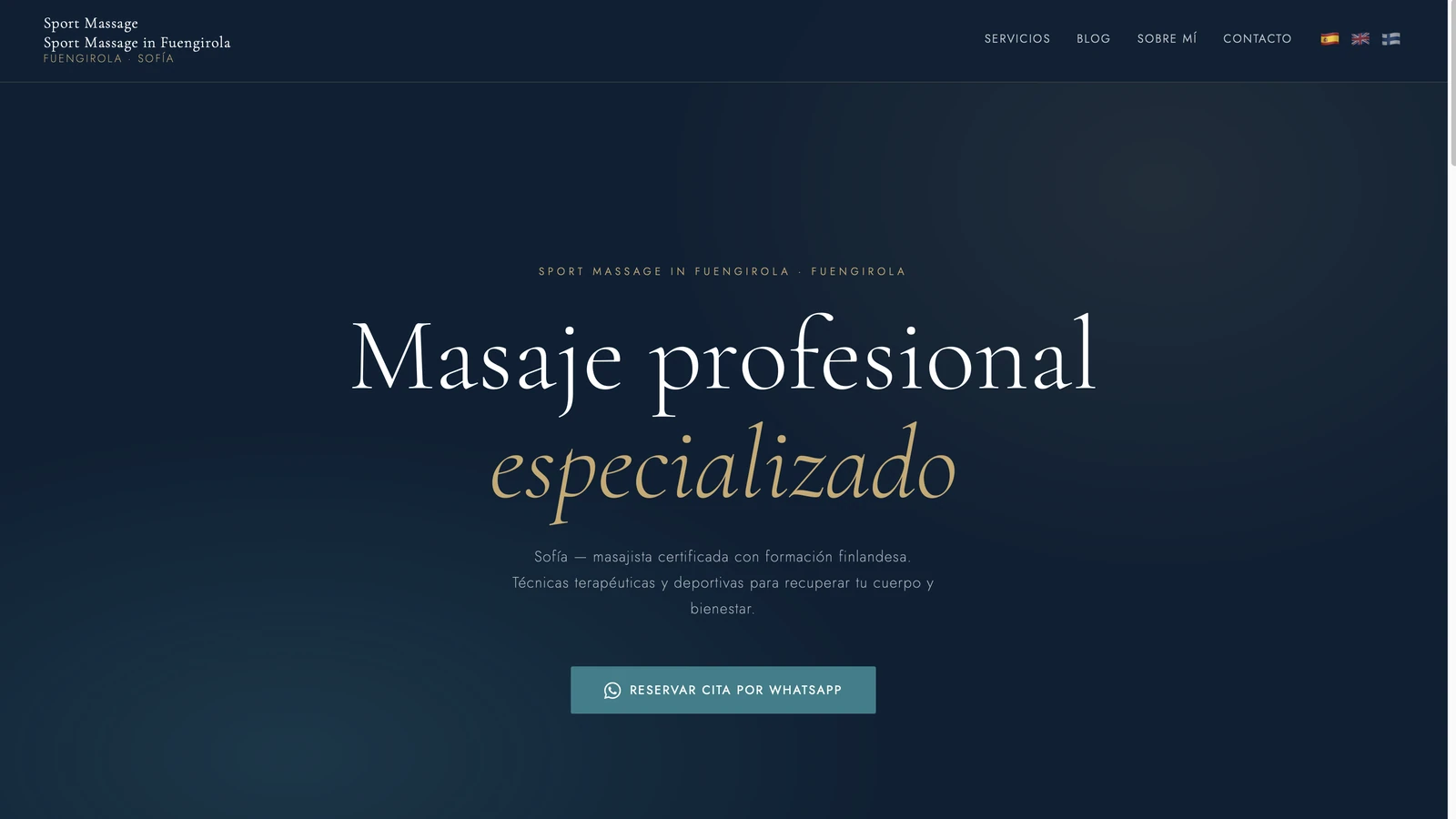 Captura de la landing page Sport Massage Fuengirola