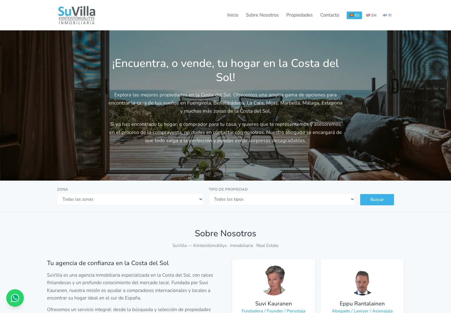 Captura real de la web de SuVilla Inmobiliaria